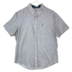 Original Penguin Heritage Slim Fit  Stripe Button Down Short Sleeve Shirt Blue L